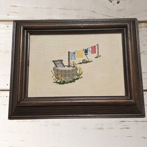 Rustic Framed Cross-Stitch Art with Brown Frame
